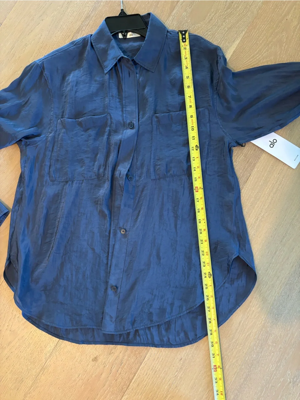 ALO Yoga Semi-Sheer Golden Hour Button Down Long Sleeve Small Navy NWT Top Shirt